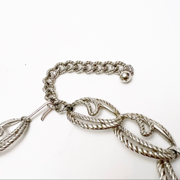 VTG Trifari Signed Silvertone Abstract Wave Twisted Rope Loop Collar Necklace - Picture 5 of 7